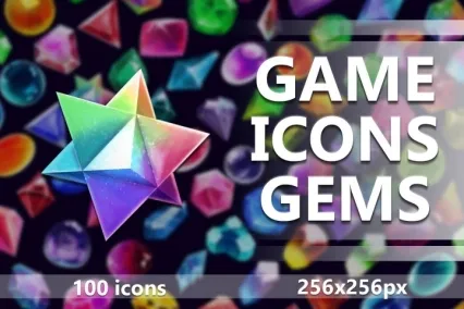 100个2D RPG游戏魔法宝石图标素材