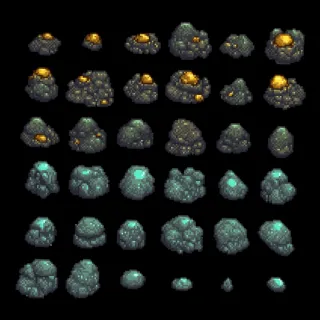36个自上而下的像素黄金和钻石矿产素材