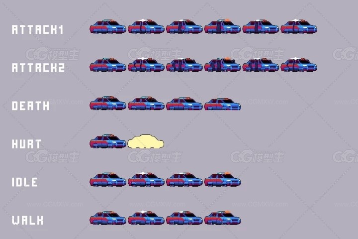 5种赛博朋克未来科幻风格像素警察交通运输工具动画素材-3